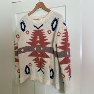 Shop Wanna B Aztec Print Taupe Pullover Sweater Women's Size Large